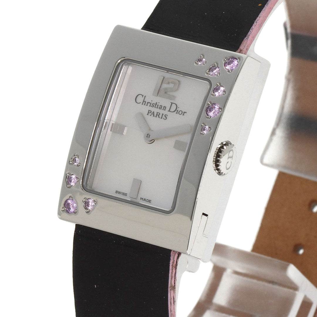Christian Dior Watches Quartz D78-1093 Stainless Steel, Enamel Silver Malice Pink Sapphire White shell dial Women Used Authentic