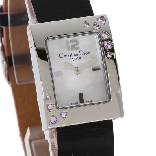 Christian Dior Watches Quartz D78-1093 Stainless Steel, Enamel Silver Malice Pink Sapphire White shell dial Women Used Authentic