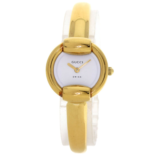 GUCCI Watches Quartz 1400L Gold Plated , Gold Plated gold round face bangle white dial Women Used Authentic