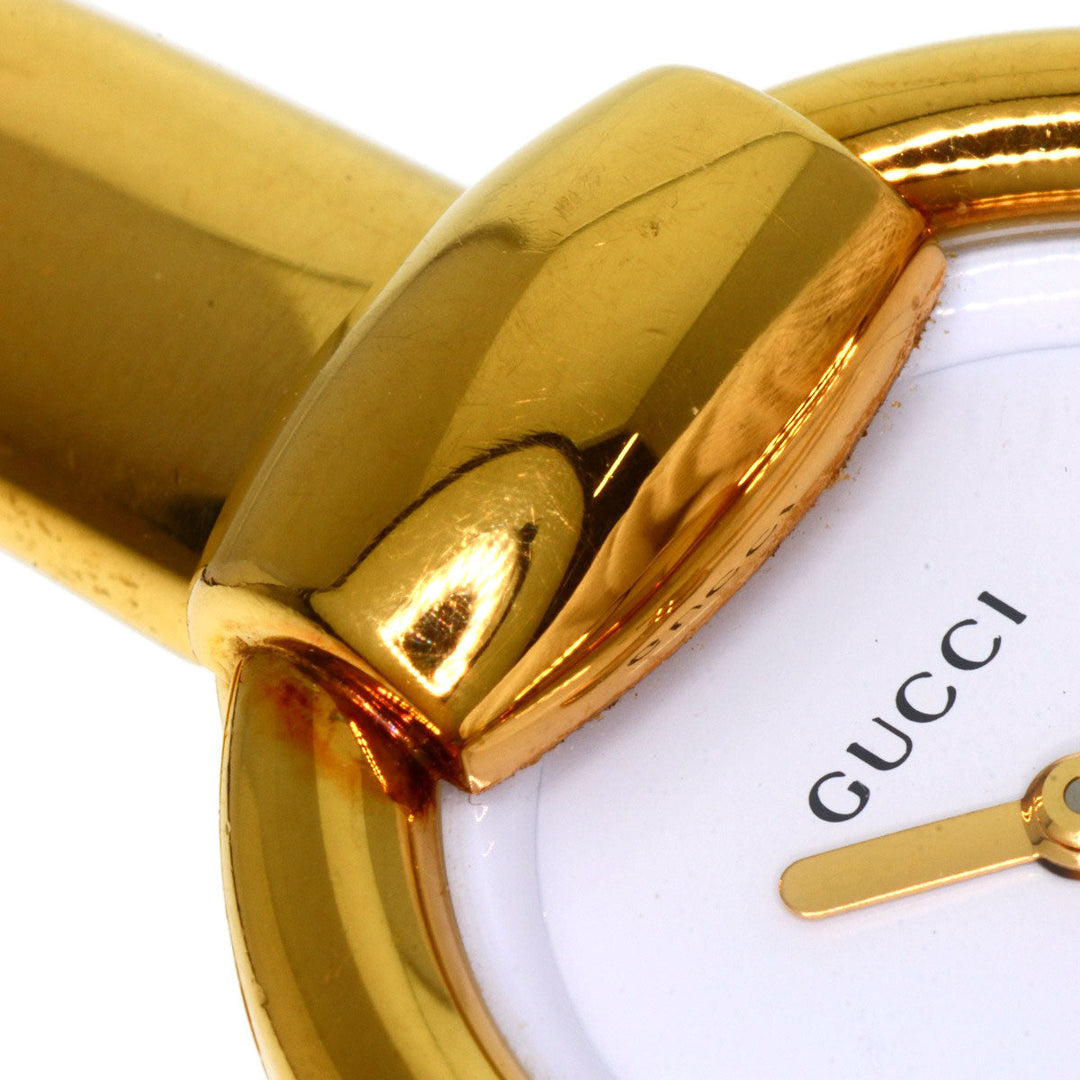 GUCCI Watches Quartz 1400L Gold Plated , Gold Plated gold round face bangle white dial Women Used Authentic