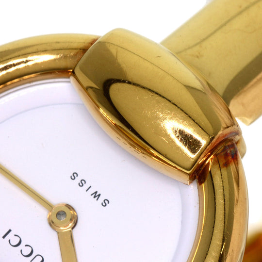 GUCCI Watches Quartz 1400L Gold Plated , Gold Plated gold round face bangle white dial Women Used Authentic