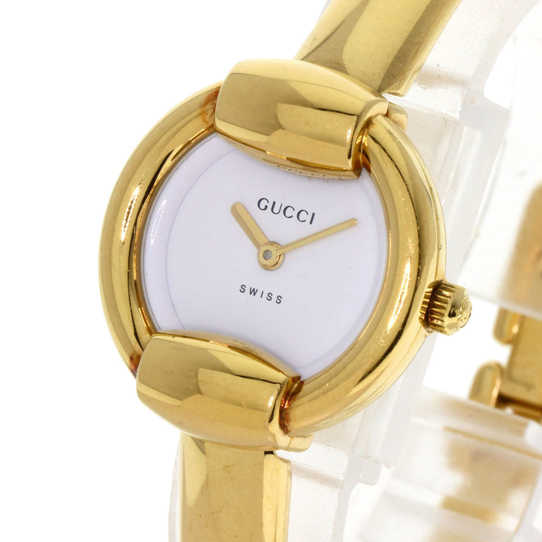 GUCCI Watches Quartz 1400L Gold Plated , Gold Plated gold round face bangle white dial Women Used Authentic