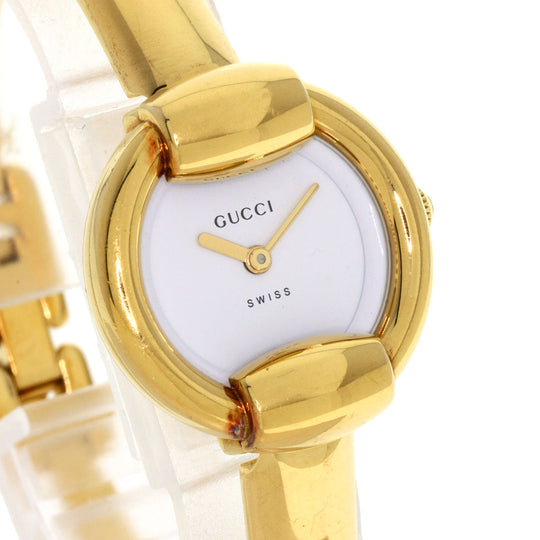 GUCCI Watches Quartz 1400L Gold Plated , Gold Plated gold round face bangle white dial Women Used Authentic