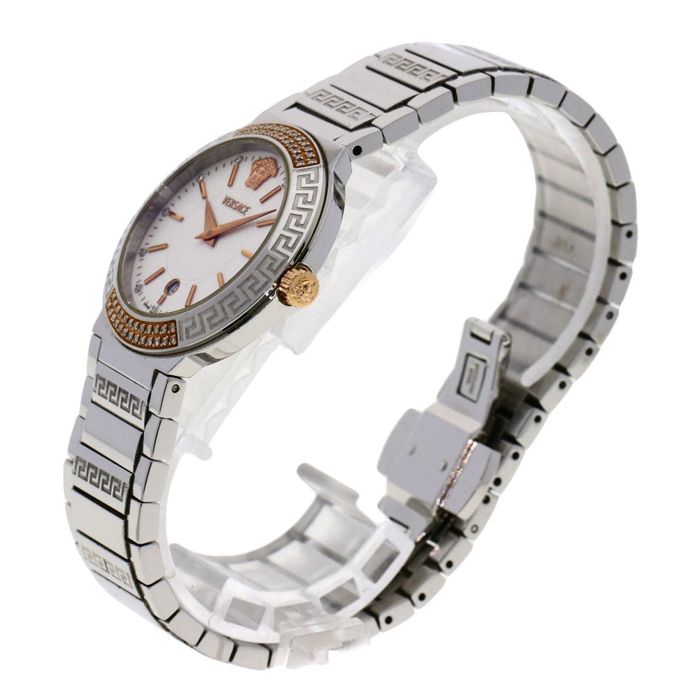 VERSACE Watches Quartz ZSQ81 Stainless Steel , Stainless Steel Silver Logo motif Ivory dial Women Used Authentic