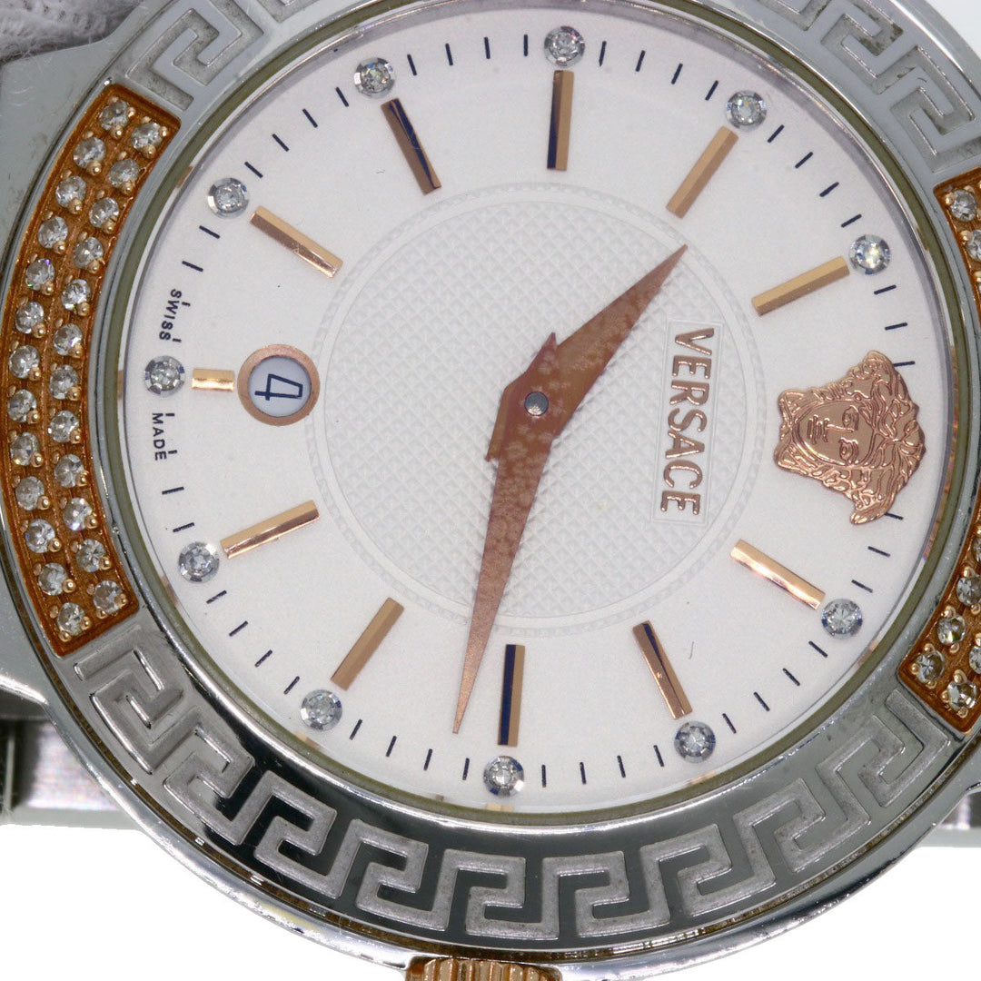 VERSACE Watches Quartz ZSQ81 Stainless Steel , Stainless Steel Silver Logo motif Ivory dial Women Used Authentic
