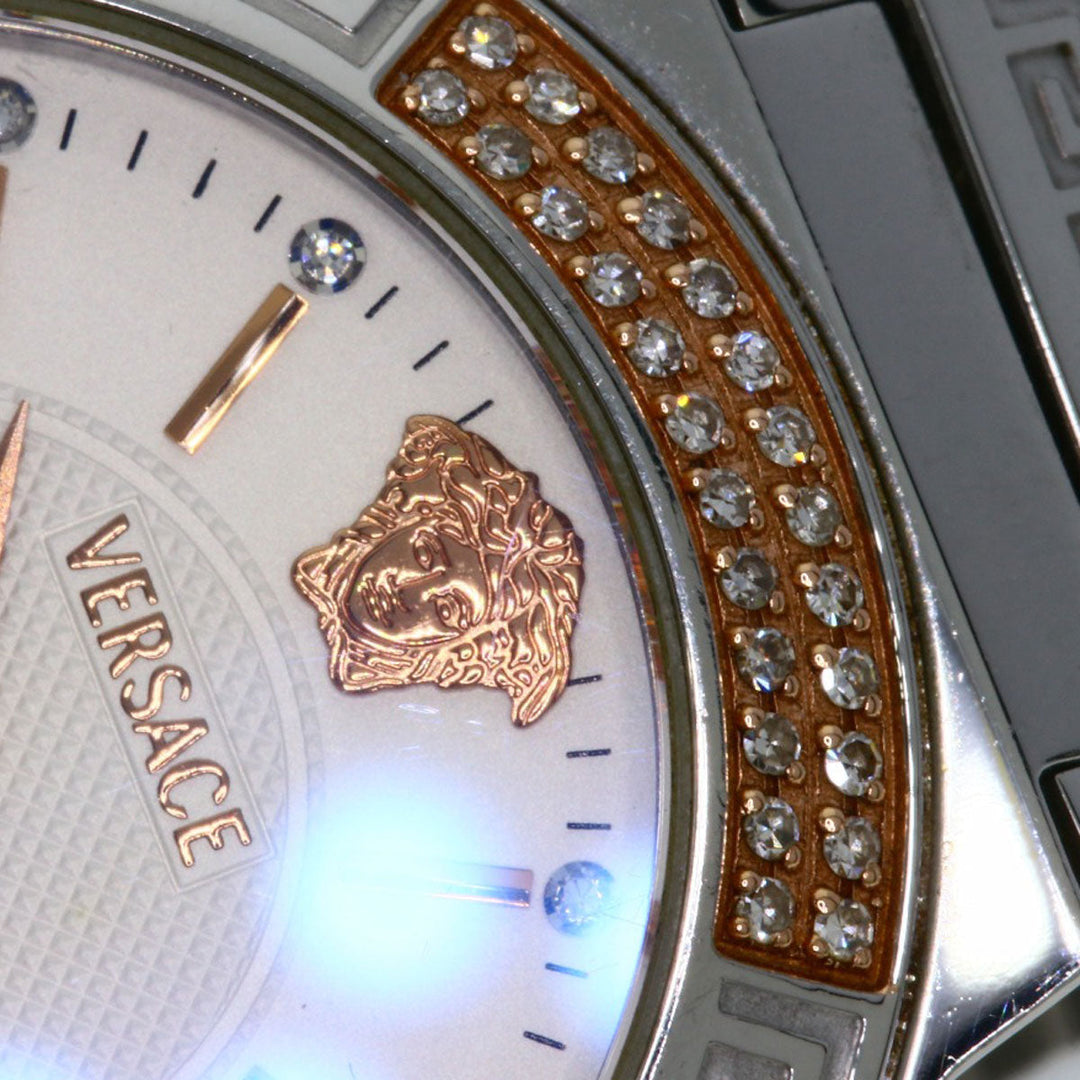 VERSACE Watches Quartz ZSQ81 Stainless Steel , Stainless Steel Silver Logo motif Ivory dial Women Used Authentic