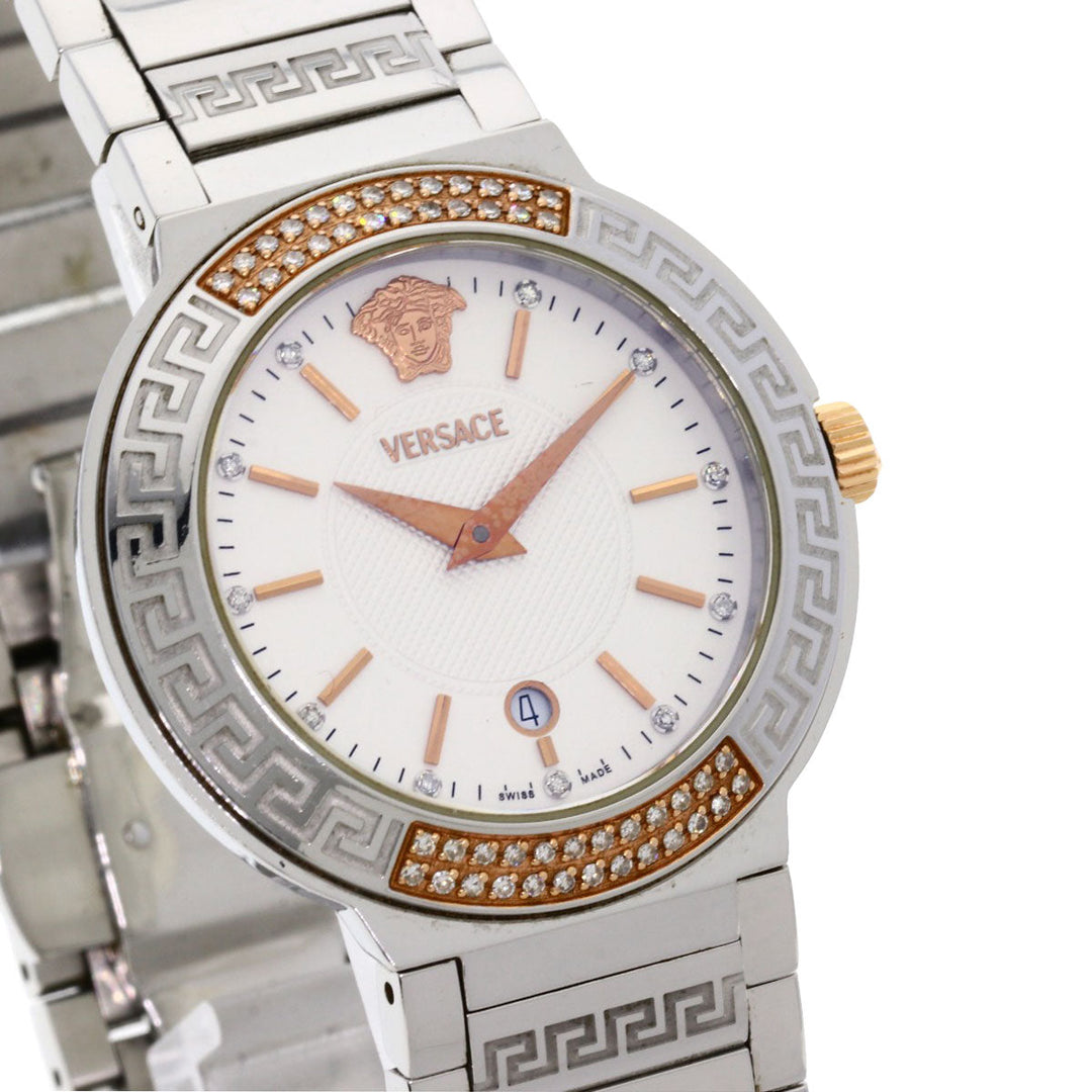 VERSACE Watches Quartz ZSQ81 Stainless Steel , Stainless Steel Silver Logo motif Ivory dial Women Used Authentic