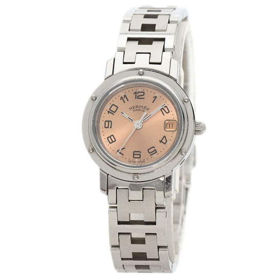 HERMES Watches Quartz CL4.210 Stainless Steel , Stainless Steel Silver Clipper pink dial Women Used Authentic