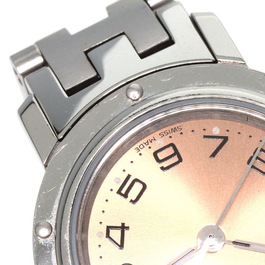 HERMES Watches Quartz CL4.210 Stainless Steel , Stainless Steel Silver Clipper pink dial Women Used Authentic