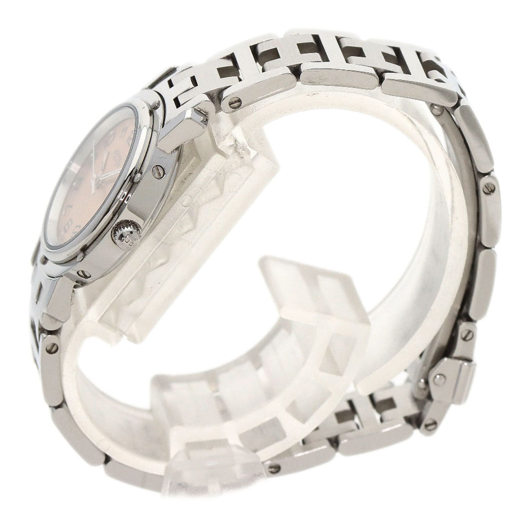 HERMES Watches Quartz CL4.210 Stainless Steel , Stainless Steel Silver Clipper pink dial Women Used Authentic