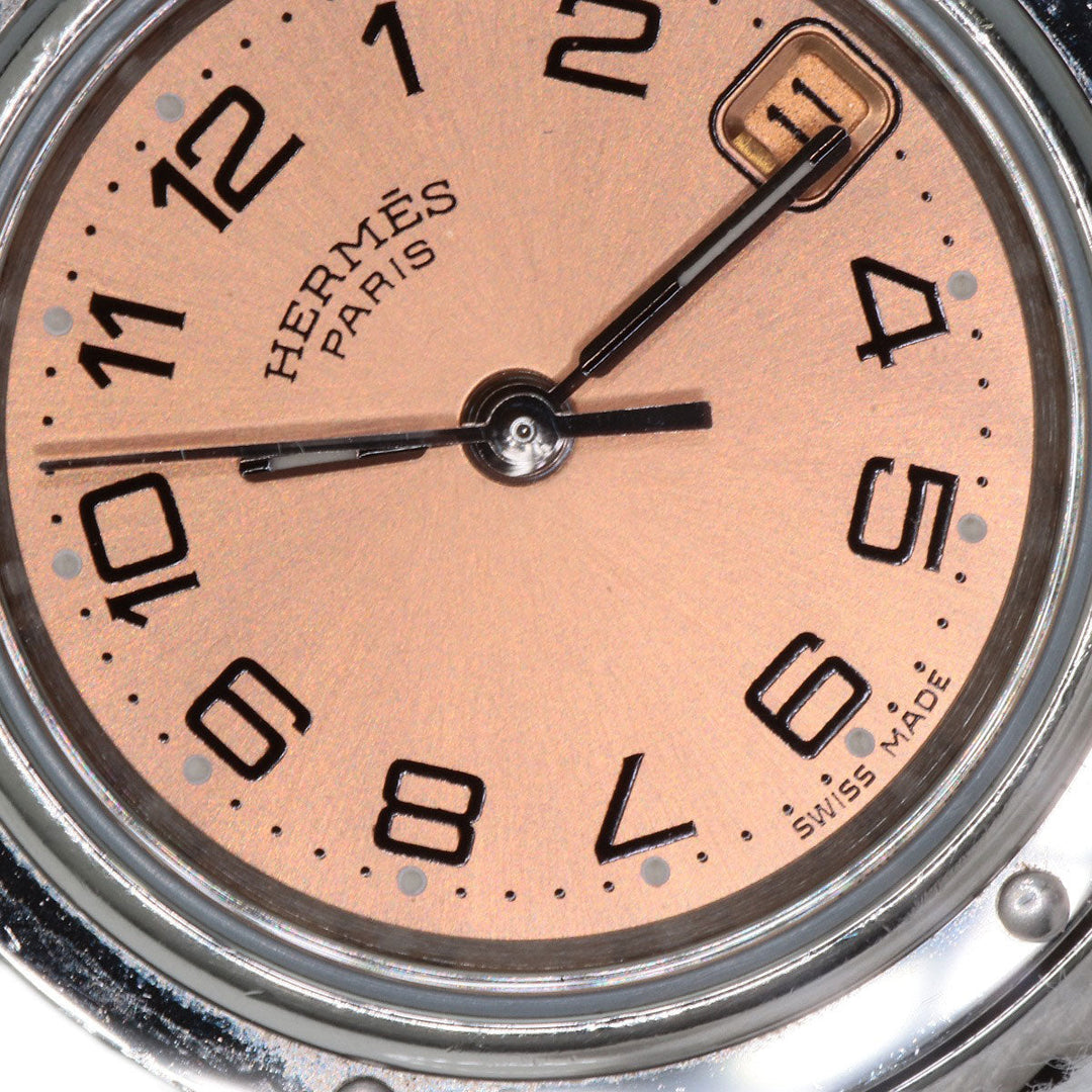 HERMES Watches Quartz CL4.210 Stainless Steel , Stainless Steel Silver Clipper pink dial Women Used Authentic