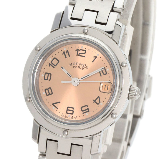 HERMES Watches Quartz CL4.210 Stainless Steel , Stainless Steel Silver Clipper pink dial Women Used Authentic