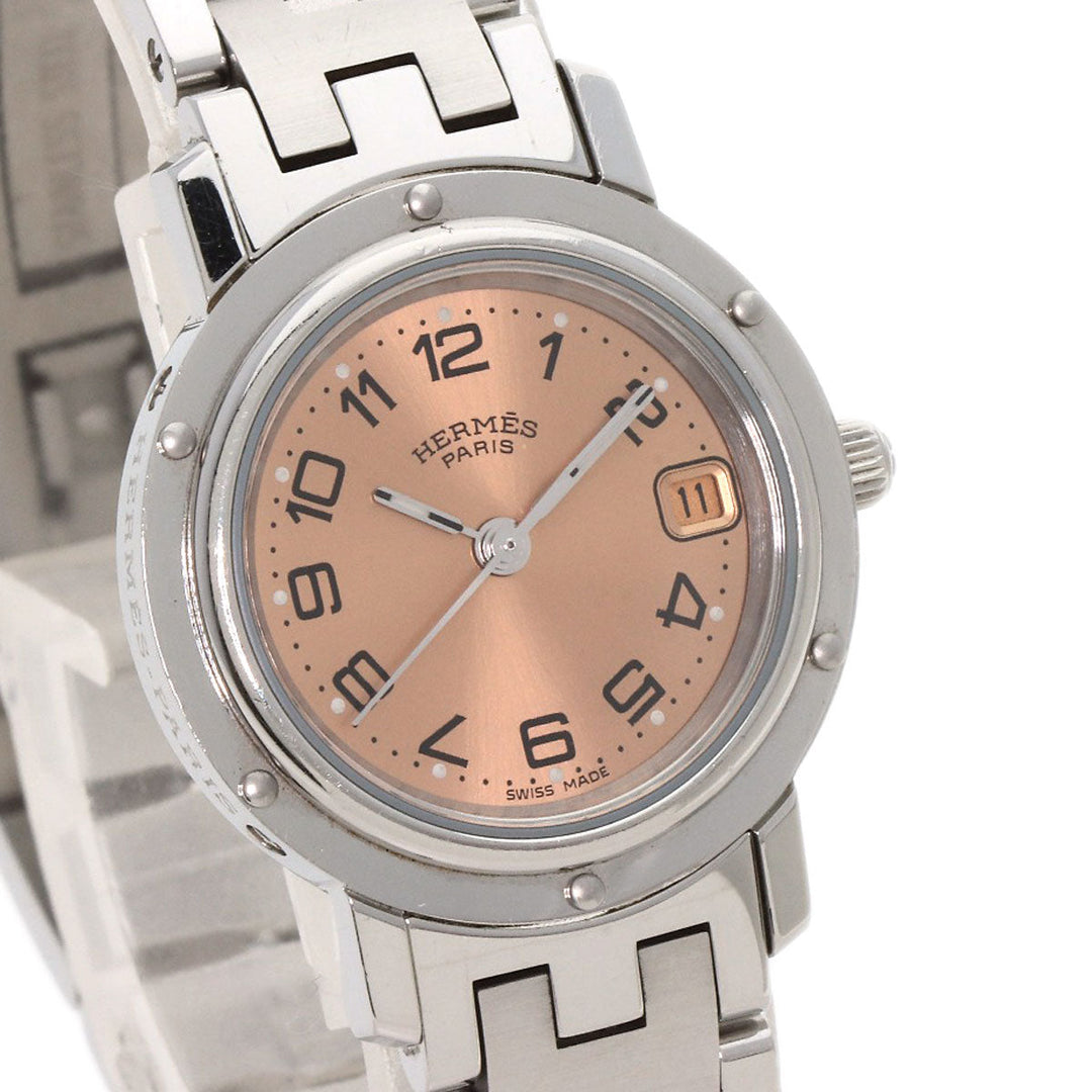 HERMES Watches Quartz CL4.210 Stainless Steel , Stainless Steel Silver Clipper pink dial Women Used Authentic