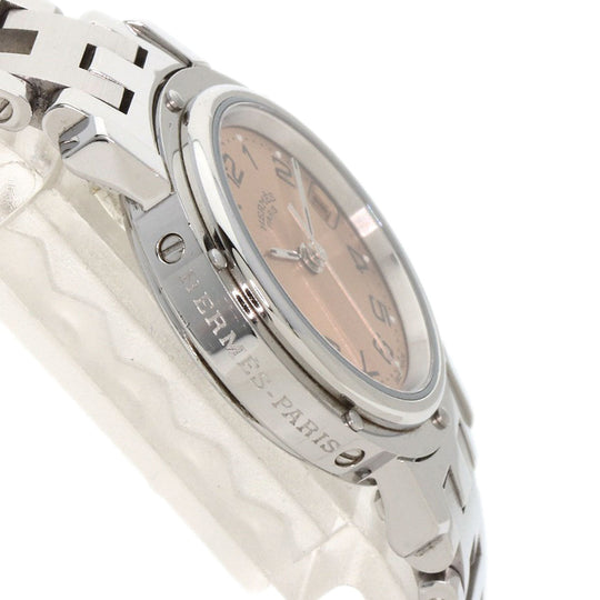 HERMES Watches Quartz CL4.210 Stainless Steel , Stainless Steel Silver Clipper pink dial Women Used Authentic