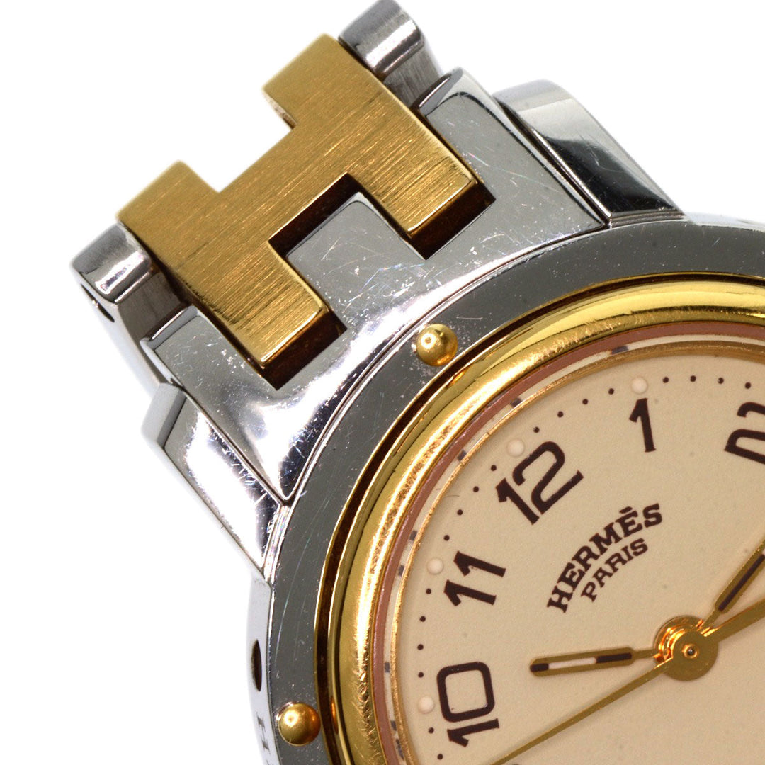 HERMES Watches Quartz CL4.220 Stainless Steel, Combination gold Clipper Old Belt Ivory dial Women Used Authentic