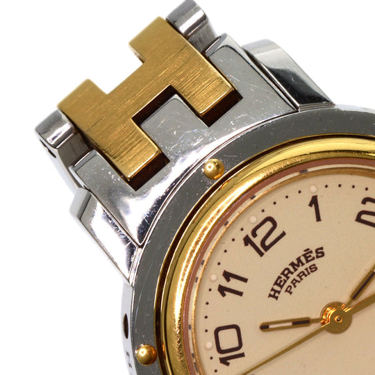 HERMES Watches Quartz CL4.220 Stainless Steel, Combination gold Clipper Old Belt Ivory dial Women Used Authentic