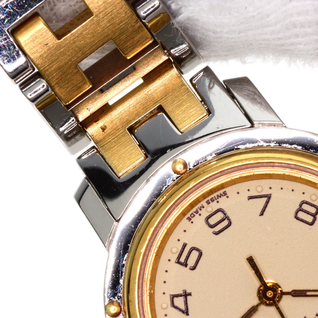HERMES Watches Quartz CL4.220 Stainless Steel, Combination gold Clipper Old Belt Ivory dial Women Used Authentic