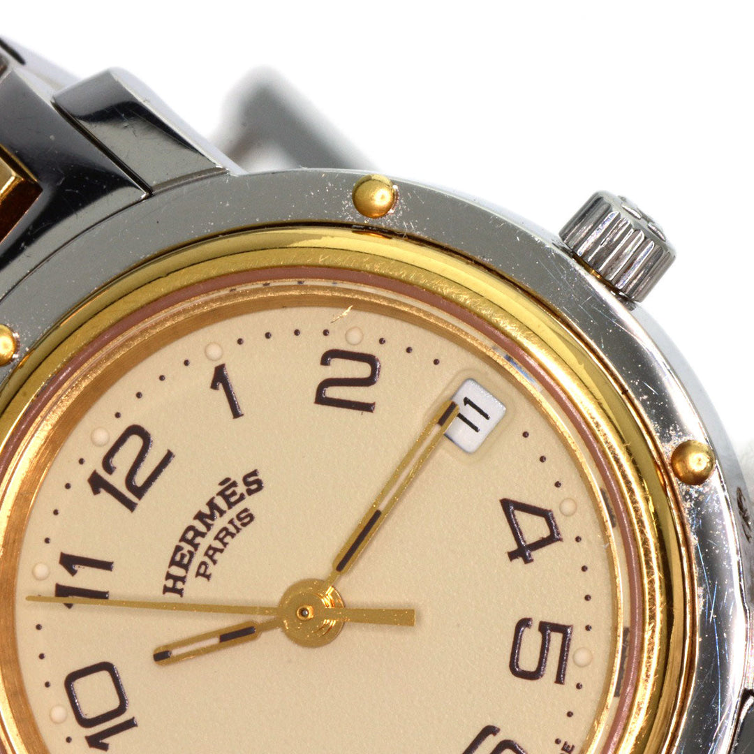 HERMES Watches Quartz CL4.220 Stainless Steel, Combination gold Clipper Old Belt Ivory dial Women Used Authentic