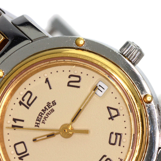 HERMES Watches Quartz CL4.220 Stainless Steel, Combination gold Clipper Old Belt Ivory dial Women Used Authentic