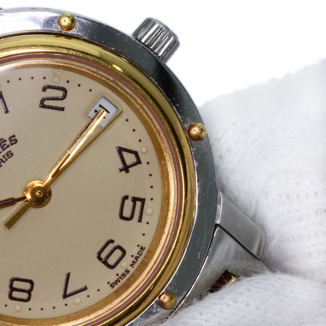 HERMES Watches Quartz CL4.220 Stainless Steel, Combination gold Clipper Old Belt Ivory dial Women Used Authentic