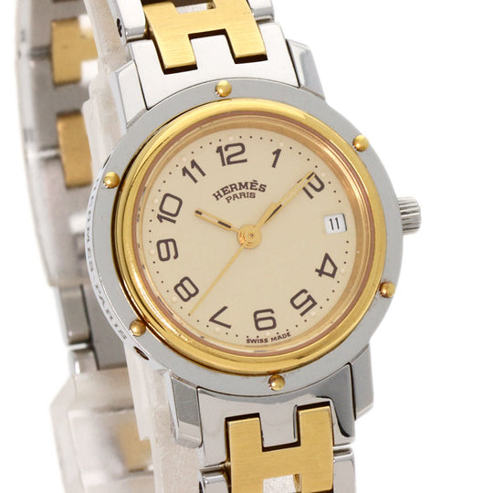 HERMES Watches Quartz CL4.220 Stainless Steel, Combination gold Clipper Old Belt Ivory dial Women Used Authentic