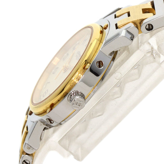 HERMES Watches Quartz CL4.220 Stainless Steel, Combination gold Clipper Old Belt Ivory dial Women Used Authentic