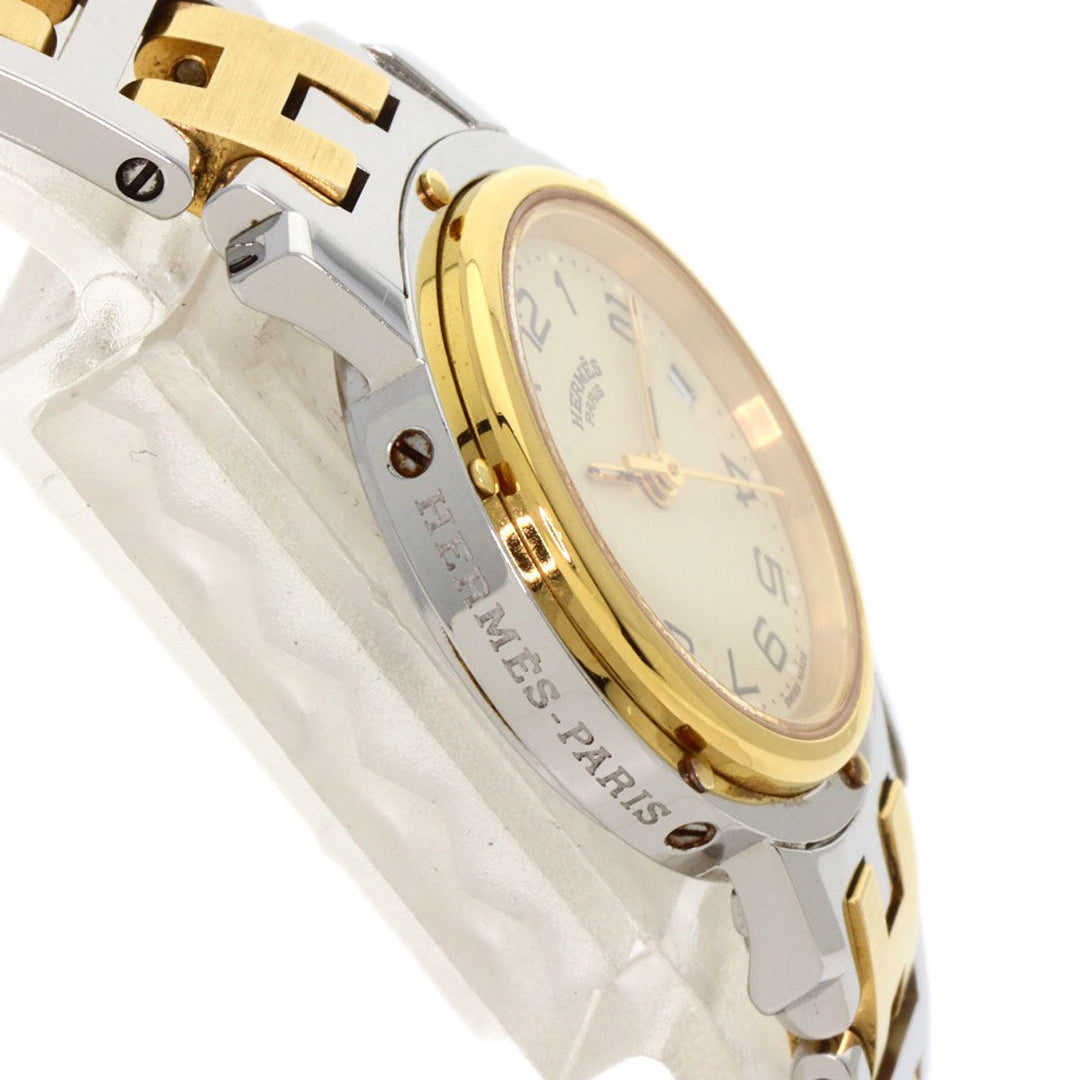 HERMES Watches Quartz CL4.220 Stainless Steel, Combination gold Clipper Old Belt Ivory dial Women Used Authentic