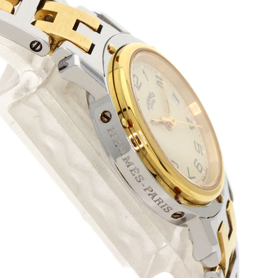 HERMES Watches Quartz CL4.220 Stainless Steel, Combination gold Clipper Old Belt Ivory dial Women Used Authentic