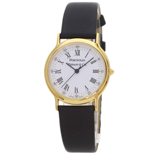 TIFFANY&Co. Watches Quartz Gold Plated, Leather gold portfolio white dial Boys Used Authentic