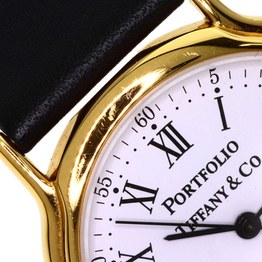 TIFFANY&Co. Watches Quartz Gold Plated, Leather gold portfolio white dial Boys Used Authentic