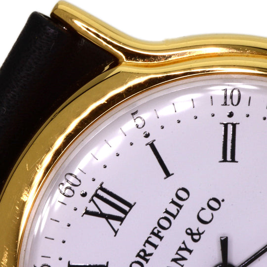 TIFFANY&Co. Watches Quartz Gold Plated, Leather gold portfolio white dial Boys Used Authentic