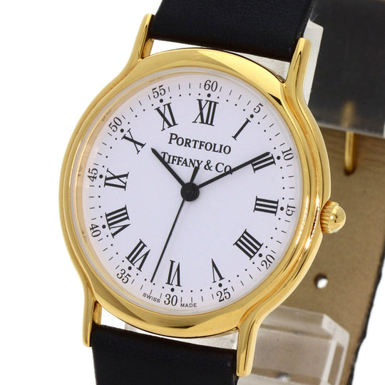 TIFFANY&Co. Watches Quartz Gold Plated, Leather gold portfolio white dial Boys Used Authentic