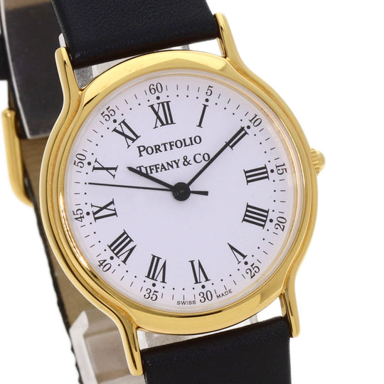 TIFFANY&Co. Watches Quartz Gold Plated, Leather gold portfolio white dial Boys Used Authentic