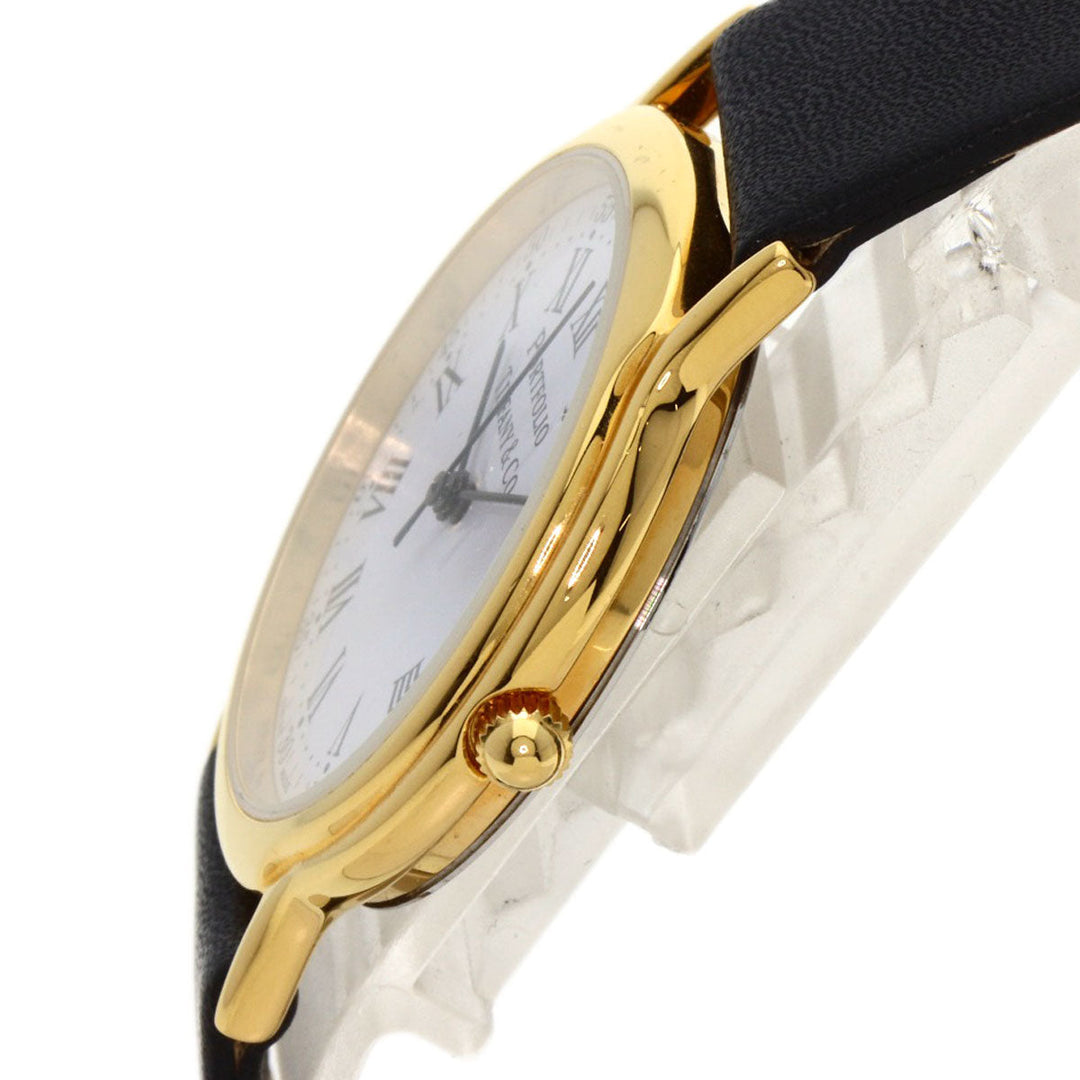 TIFFANY&Co. Watches Quartz Gold Plated, Leather gold portfolio white dial Boys Used Authentic