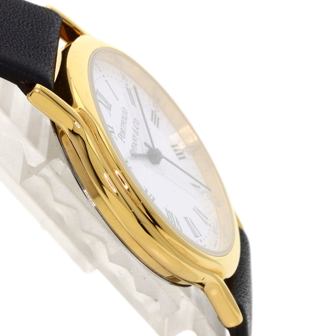 TIFFANY&Co. Watches Quartz Gold Plated, Leather gold portfolio white dial Boys Used Authentic