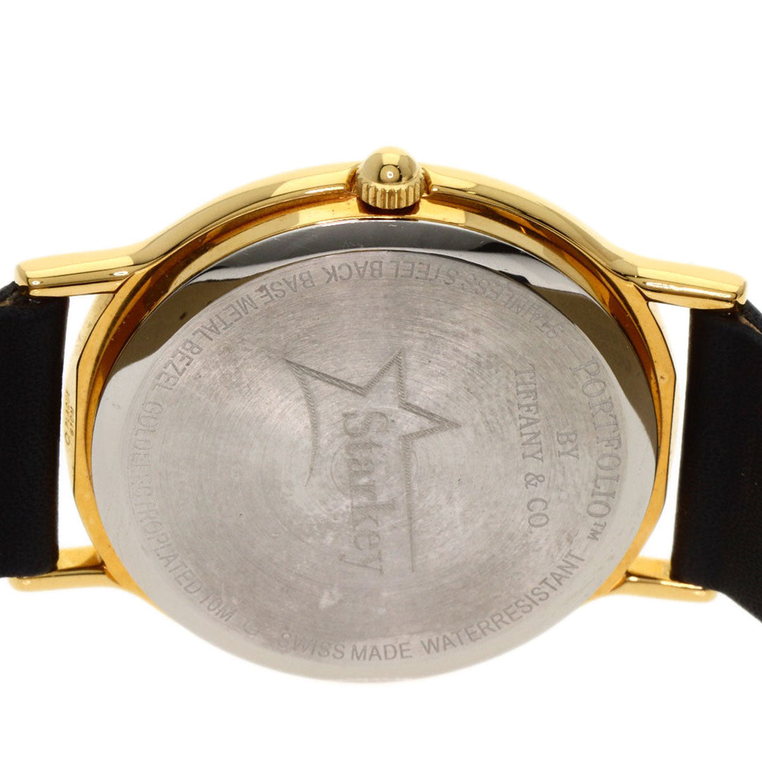 TIFFANY&Co. Watches Quartz Gold Plated, Leather gold portfolio white dial Boys Used Authentic