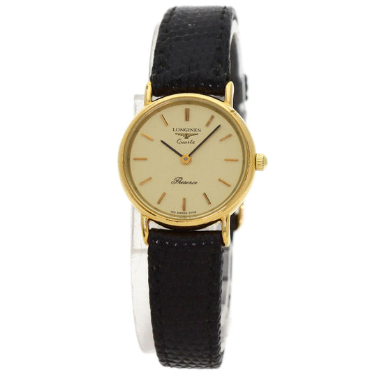 LONGINES Watches Quartz Gold Plated, Leather gold Classic Pleasance gold dial Women Used Authentic