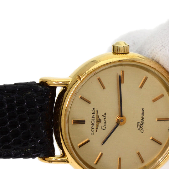 LONGINES Watches Quartz Gold Plated, Leather gold Classic Pleasance gold dial Women Used Authentic
