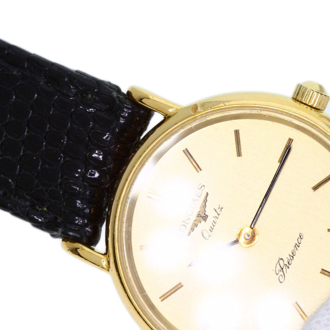LONGINES Watches Quartz Gold Plated, Leather gold Classic Pleasance gold dial Women Used Authentic