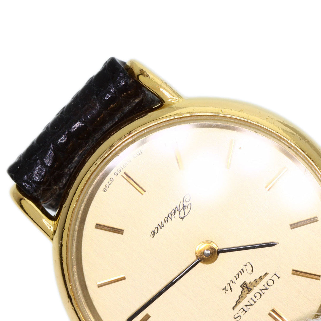 LONGINES Watches Quartz Gold Plated, Leather gold Classic Pleasance gold dial Women Used Authentic