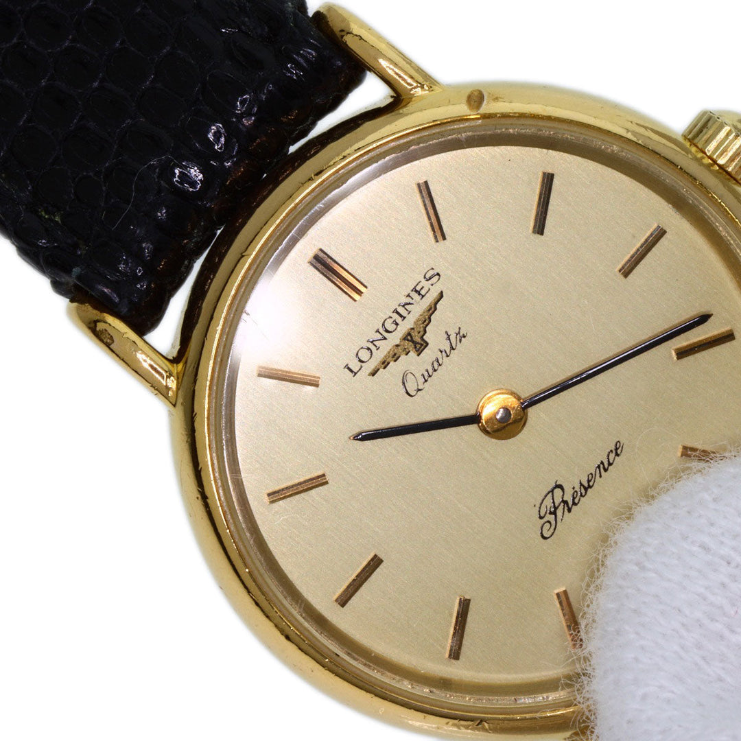 LONGINES Watches Quartz Gold Plated, Leather gold Classic Pleasance gold dial Women Used Authentic