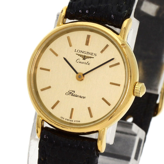LONGINES Watches Quartz Gold Plated, Leather gold Classic Pleasance gold dial Women Used Authentic