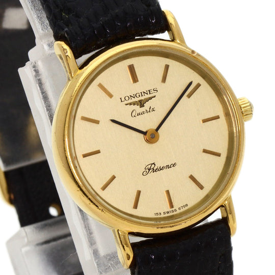 LONGINES Watches Quartz Gold Plated, Leather gold Classic Pleasance gold dial Women Used Authentic