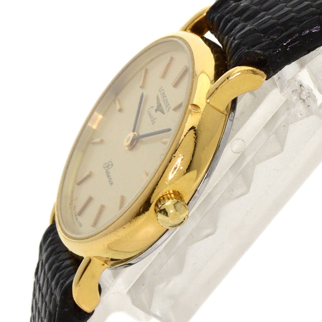 LONGINES Watches Quartz Gold Plated, Leather gold Classic Pleasance gold dial Women Used Authentic