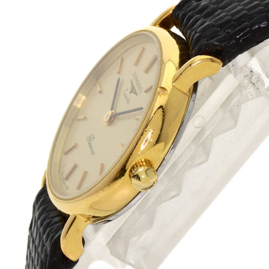 LONGINES Watches Quartz Gold Plated, Leather gold Classic Pleasance gold dial Women Used Authentic