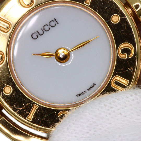 GUCCI Watches Quartz 6600 Gold Plated gold Bangle Watch Reversible white dial
