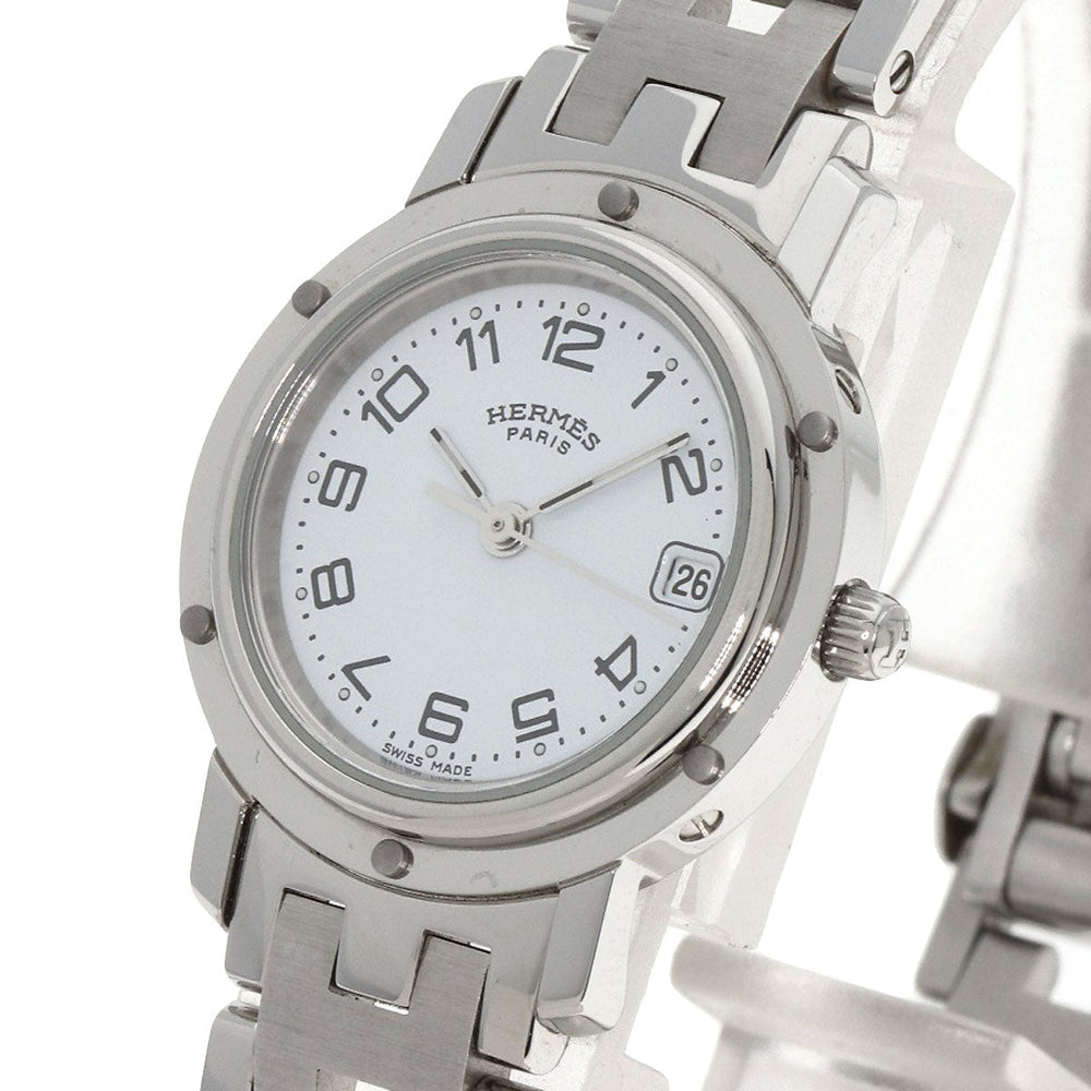 HERMES Watches Quartz CL4.210 Stainless Steel , Stainless Steel Silver Clipper white dial Women Used Authentic