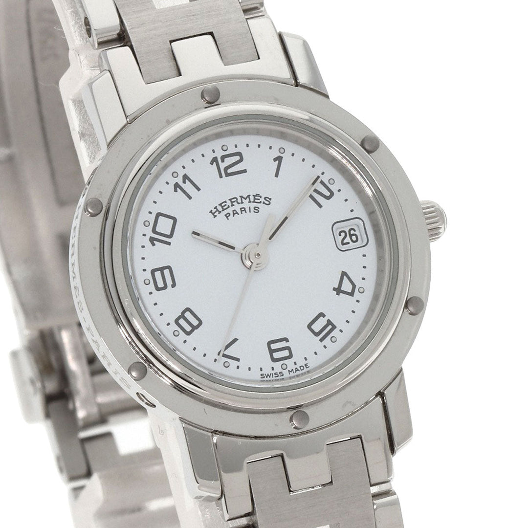 HERMES Watches Quartz CL4.210 Stainless Steel , Stainless Steel Silver Clipper white dial Women Used Authentic