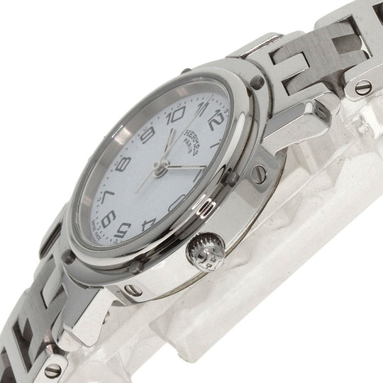 HERMES Watches Quartz CL4.210 Stainless Steel , Stainless Steel Silver Clipper white dial Women Used Authentic