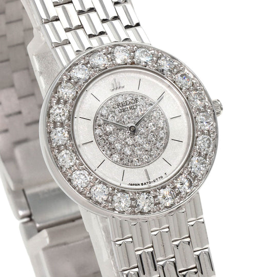 SEIKO Watches Quartz GTWE005 5A70-0380 K18WG Silver CREDOR Bezel Dial Diamond Silverx diamond dial